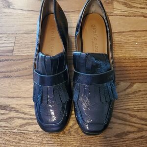 Gentle Souls Shiny Black Fringe Loafers